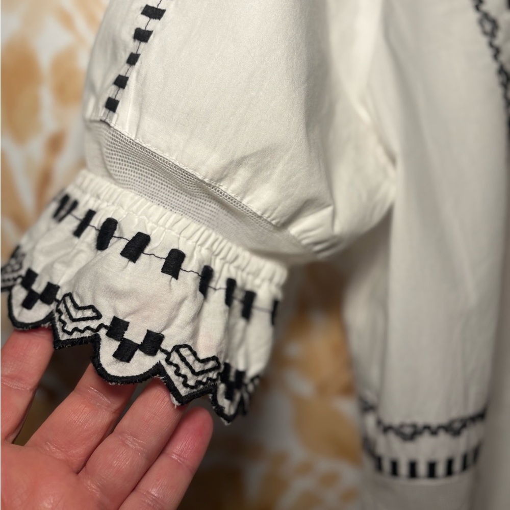 Topshop White Embroidered Boho Blouse | Cottagecore Puff Sleeve Top 10 - Picture 7 of 9